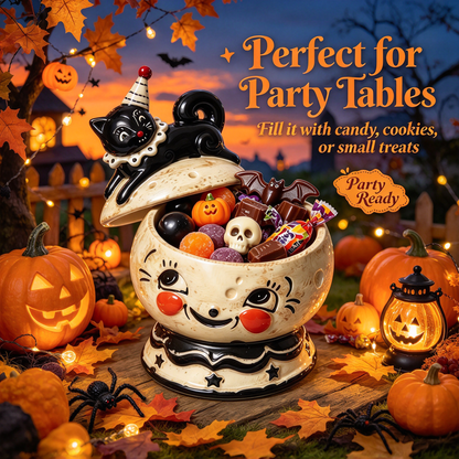 🎃Halloween Black Cat Ceramic Candy Jar | Retro Candy Bowl