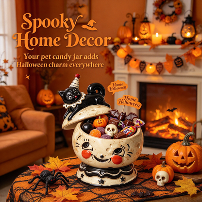🎃Halloween Black Cat Ceramic Candy Jar | Retro Candy Bowl