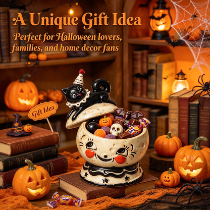 🎃Halloween Black Cat Ceramic Candy Jar | Retro Candy Bowl