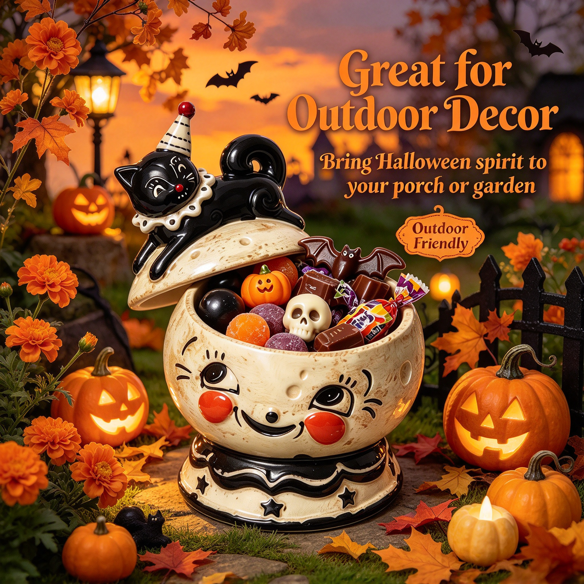 🎃Halloween Black Cat Ceramic Candy Jar | Retro Candy Bowl