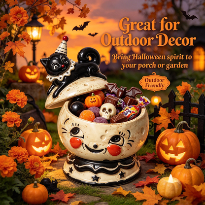 🎃Halloween Black Cat Ceramic Candy Jar | Retro Candy Bowl