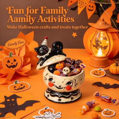 🎃Halloween Black Cat Ceramic Candy Jar | Retro Candy Bowl