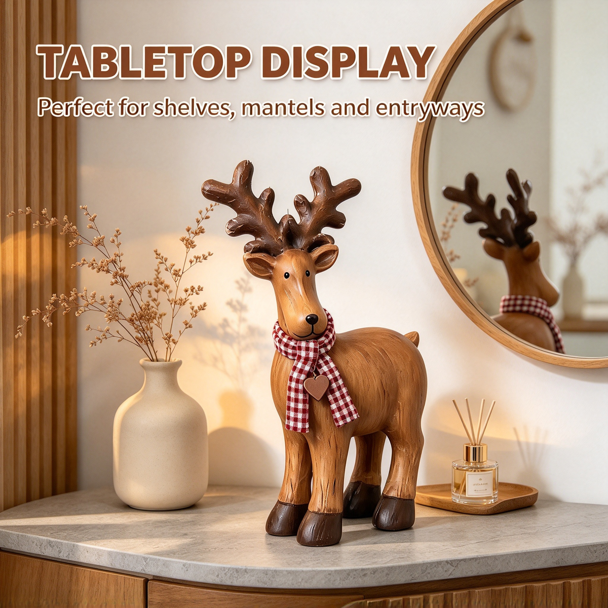 🦌 Solid Wood Christmas Reindeer Tabletop Decor