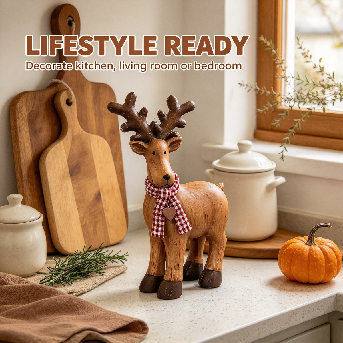 🦌 Solid Wood Christmas Reindeer Tabletop Decor