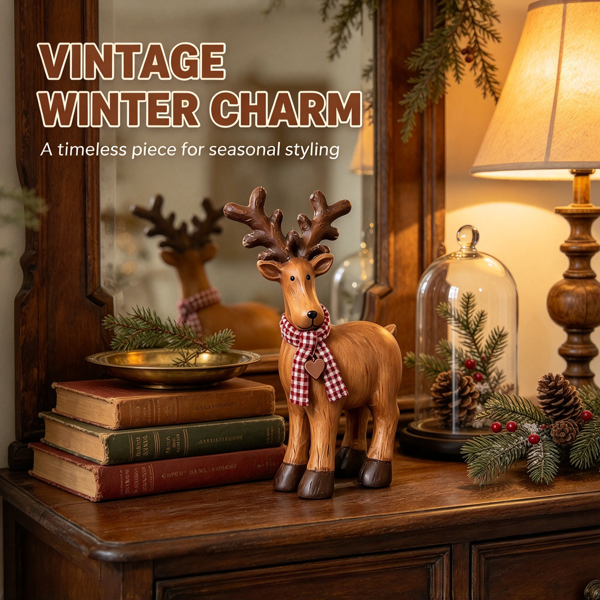 🦌 Solid Wood Christmas Reindeer Tabletop Decor