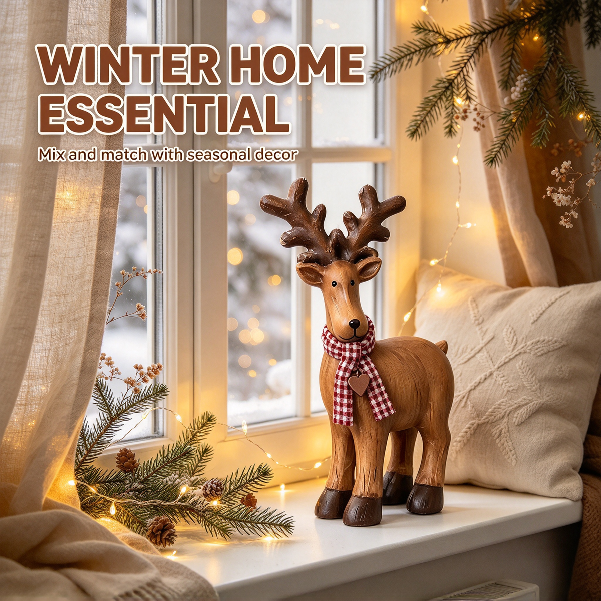 🦌 Solid Wood Christmas Reindeer Tabletop Decor