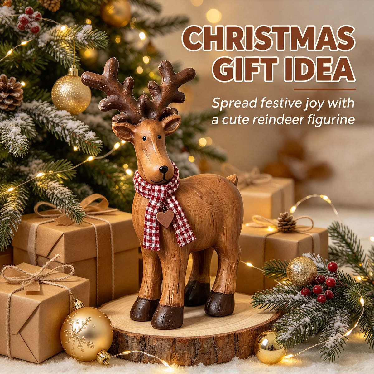 🦌 Solid Wood Christmas Reindeer Tabletop Decor
