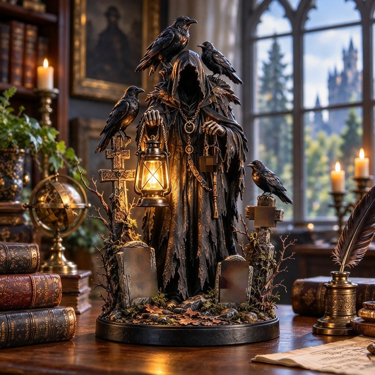 🏮 Gothic Reaper with Ravens Tabletop Figurine light