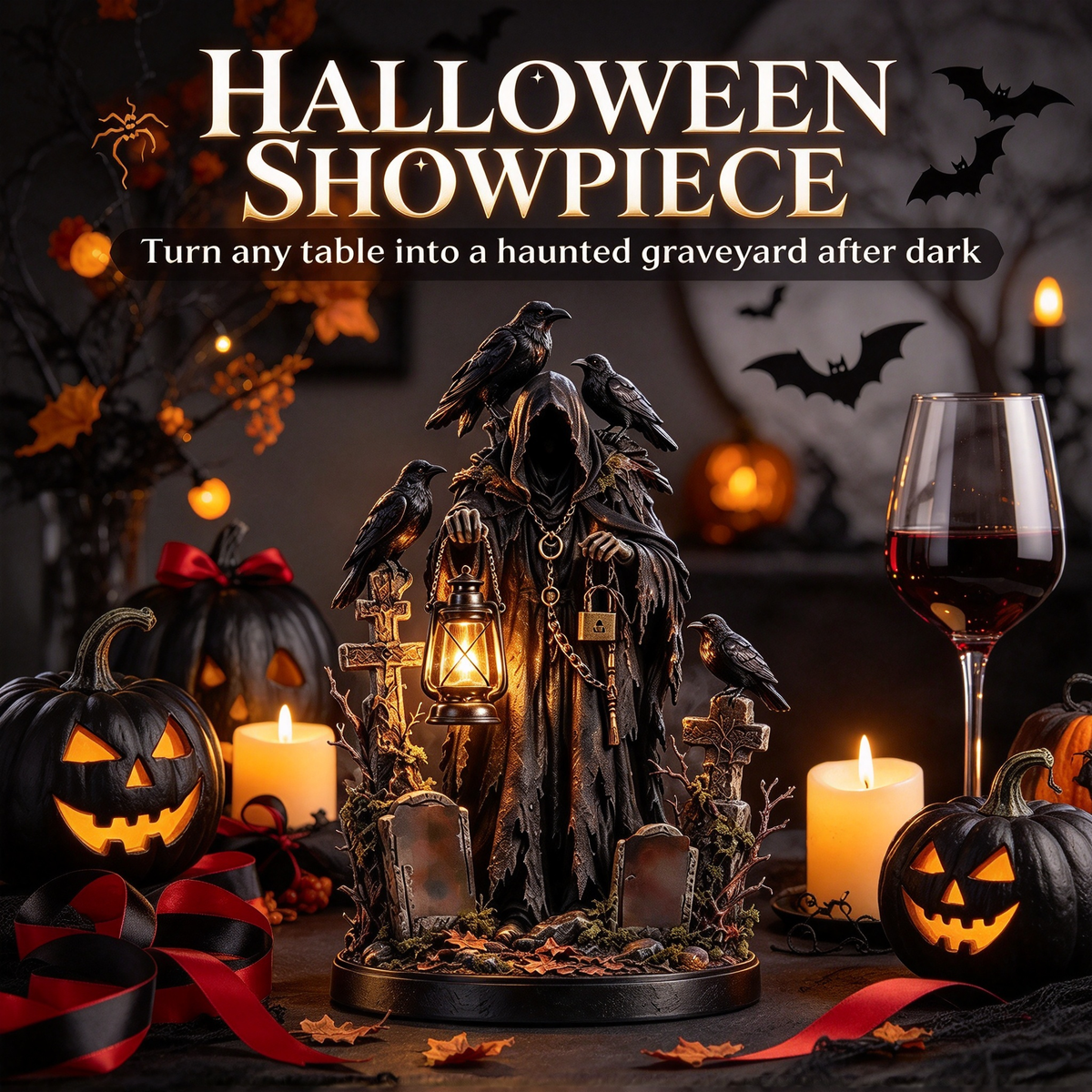 🏮 Gothic Reaper with Ravens Tabletop Figurine light