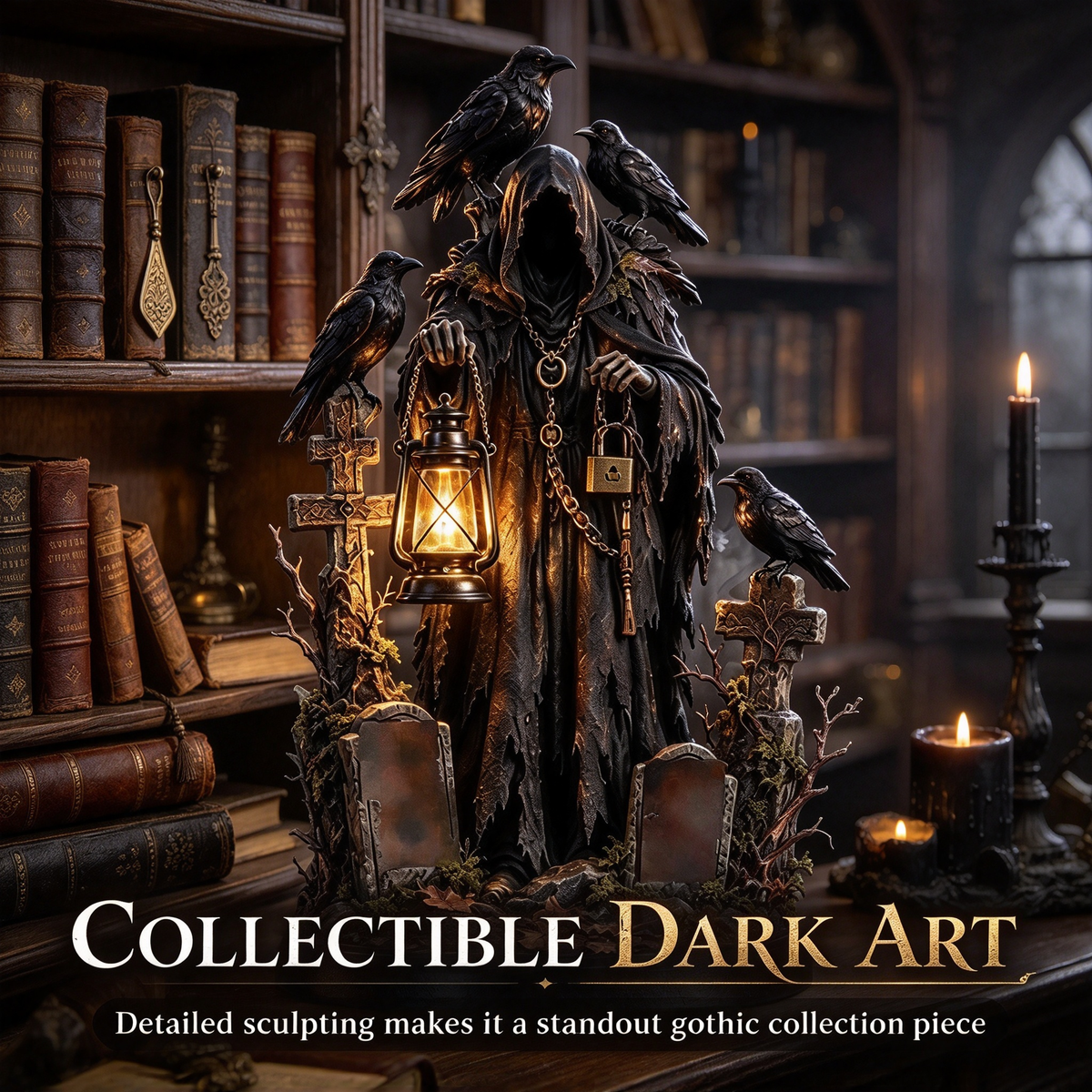 🏮 Gothic Reaper with Ravens Tabletop Figurine light