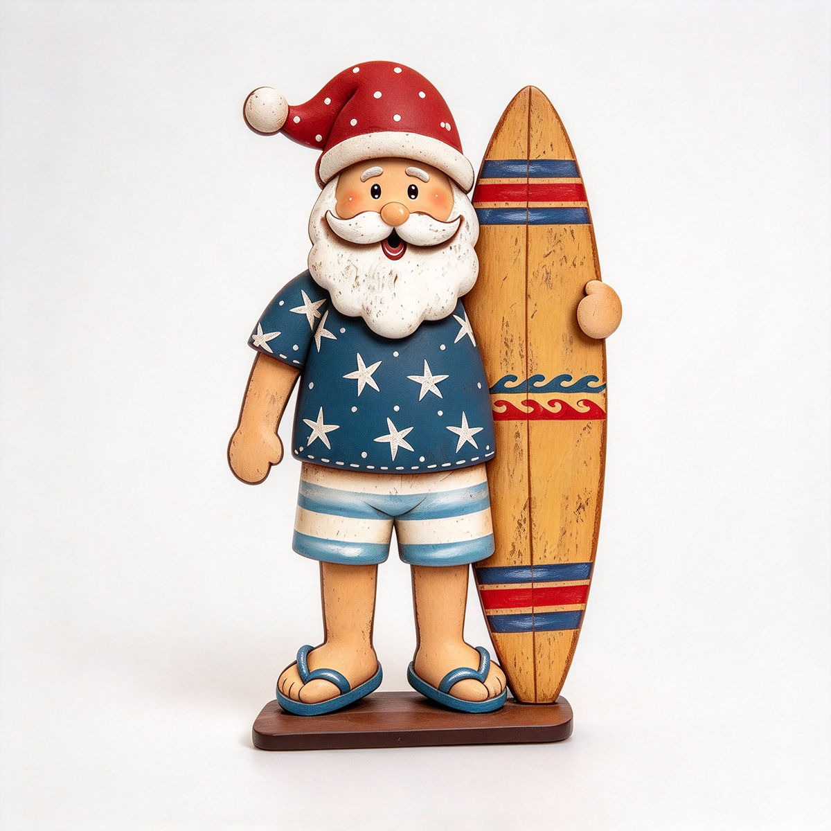 🌴 Beach Santa with Surfboard Wooden Christmas Sign