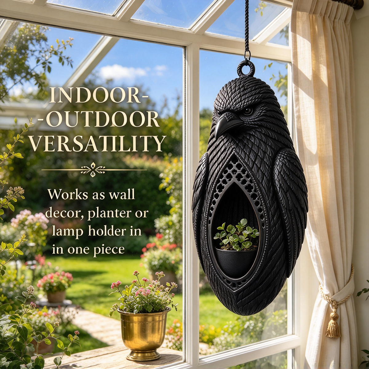 🖤 Dark Raven Hanging Planter Garden Wall Decor