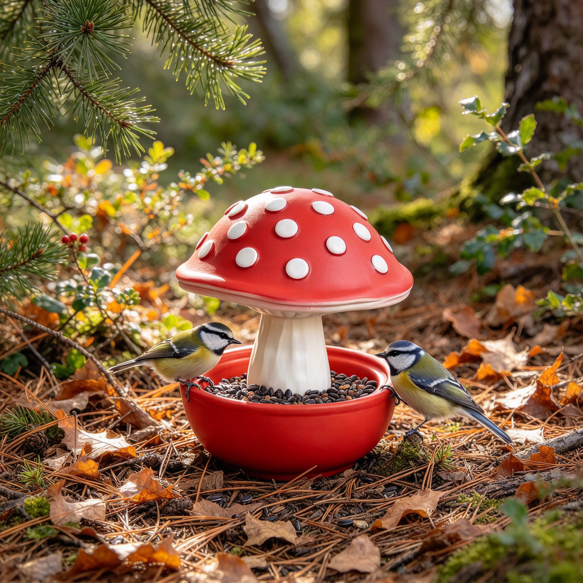 🍄 Mushroom Bird Feeder, Outdoor Garden Wild Bird Food Bowl