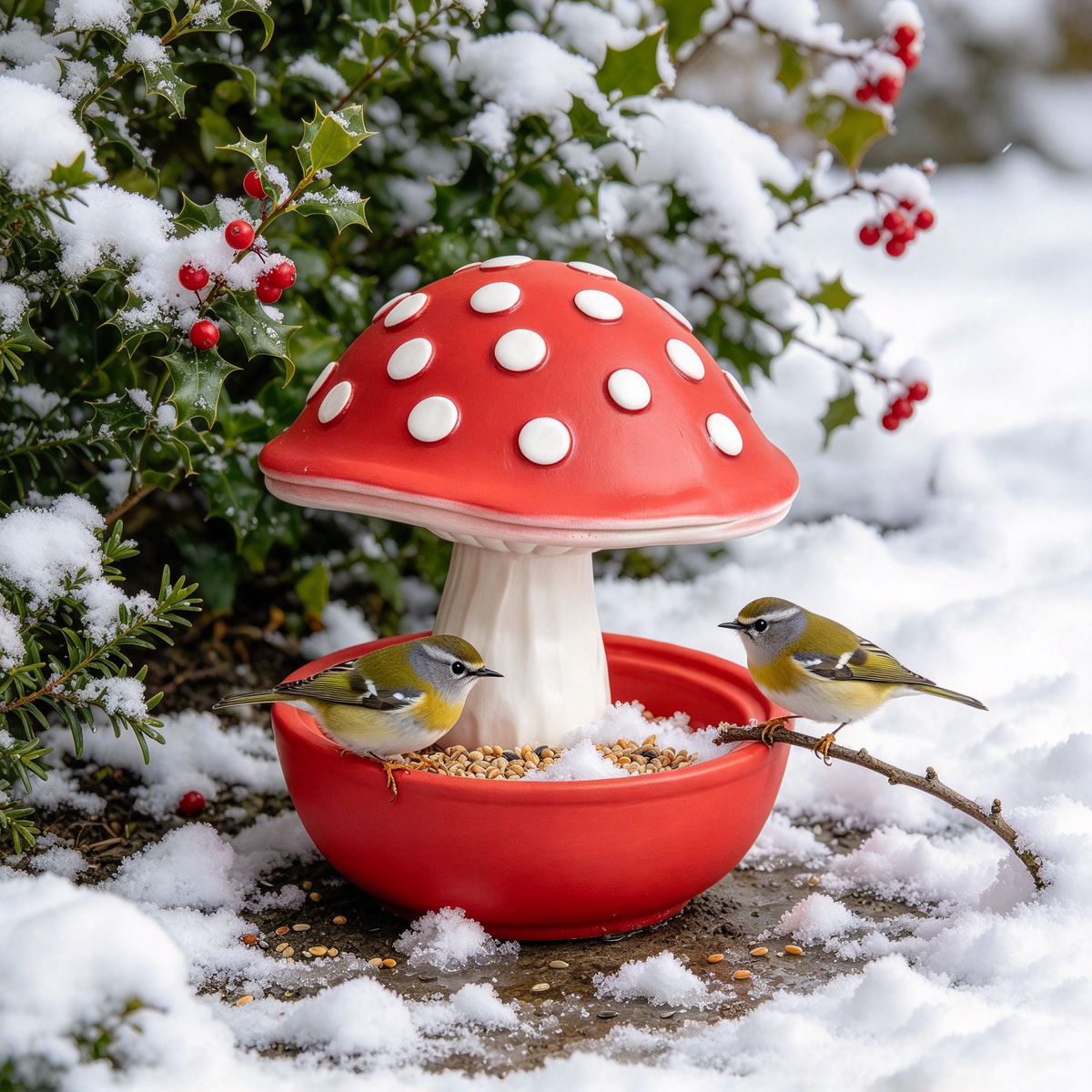 🍄 Mushroom Bird Feeder, Outdoor Garden Wild Bird Food Bowl