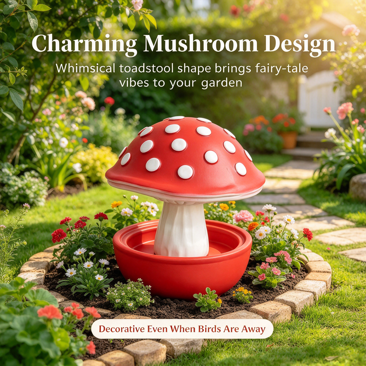 🍄 Mushroom Bird Feeder, Outdoor Garden Wild Bird Food Bowl