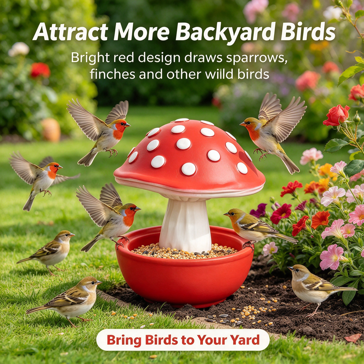 🍄 Mushroom Bird Feeder, Outdoor Garden Wild Bird Food Bowl