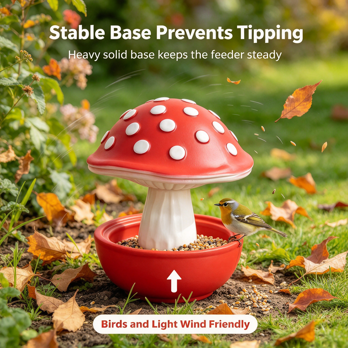 🍄 Mushroom Bird Feeder, Outdoor Garden Wild Bird Food Bowl