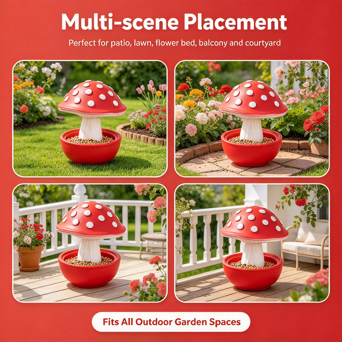 🍄 Mushroom Bird Feeder, Outdoor Garden Wild Bird Food Bowl