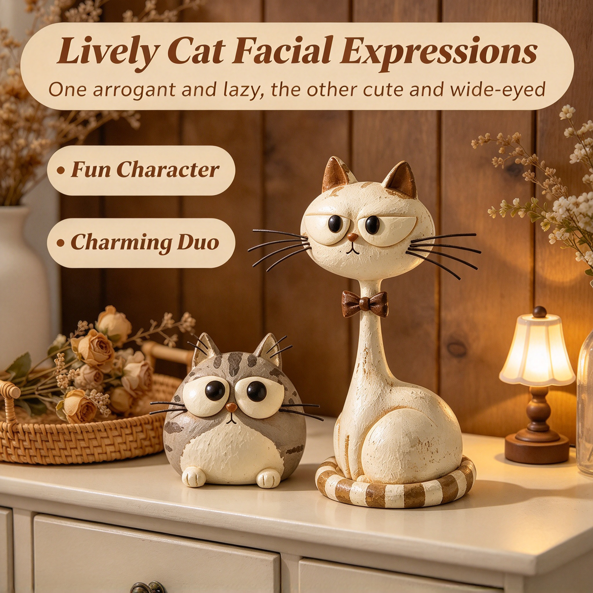 🪵 Rustic Distressed Cat Statue, Home Tabletop Decoration🐱