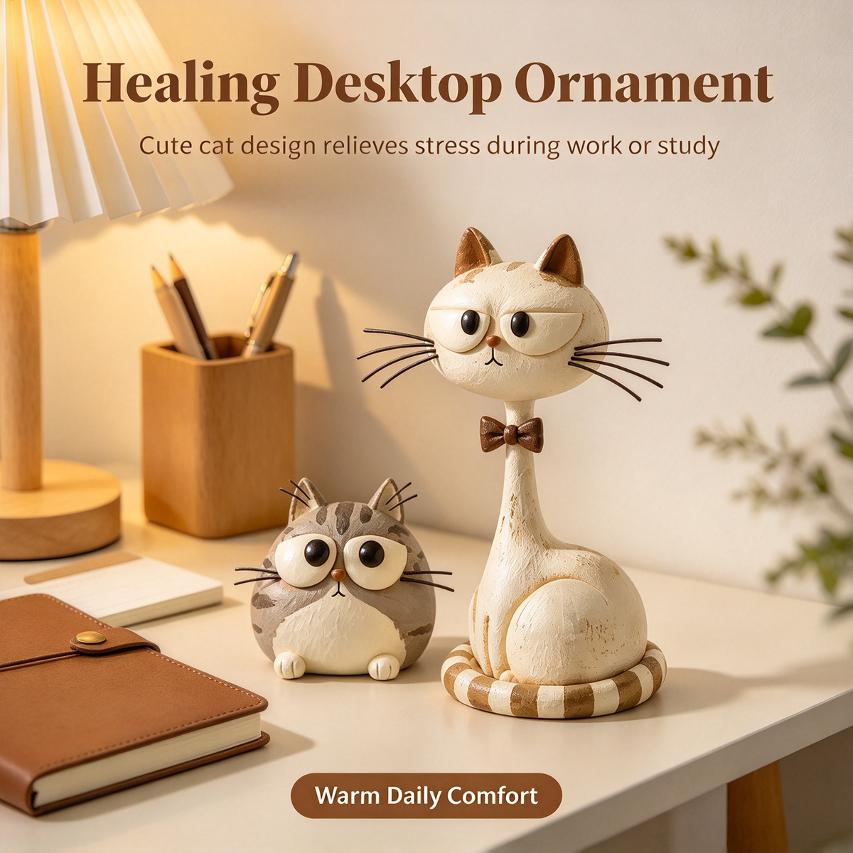 🪵 Rustic Distressed Cat Statue, Home Tabletop Decoration🐱