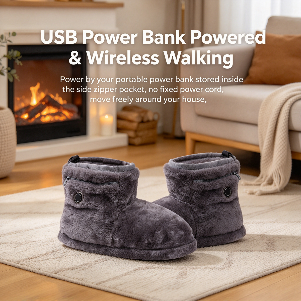 🧦 USB Heated Slipper Boots 3 Heat Settings Fuzzy Warm Foot Warmer