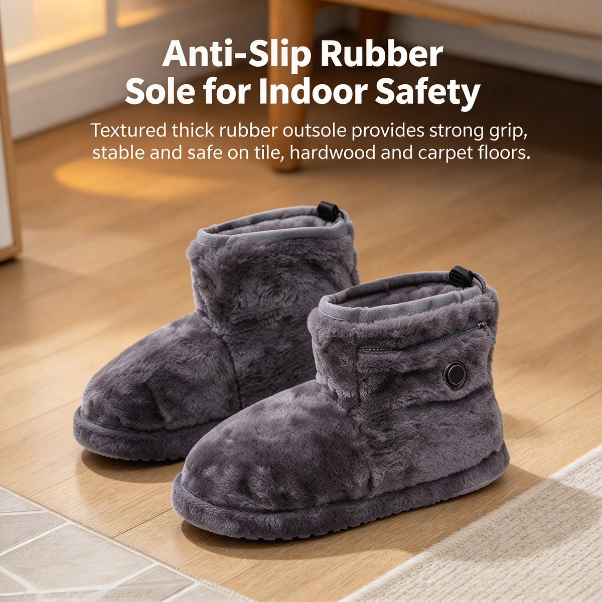 🧦 USB Heated Slipper Boots 3 Heat Settings Fuzzy Warm Foot Warmer