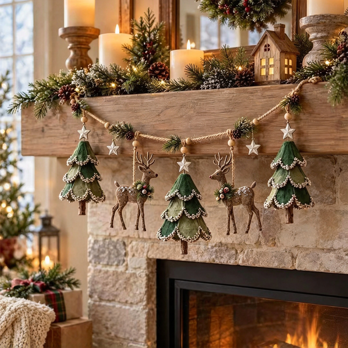 ✨ Farmhouse Lighted Christmas Mantel Garland