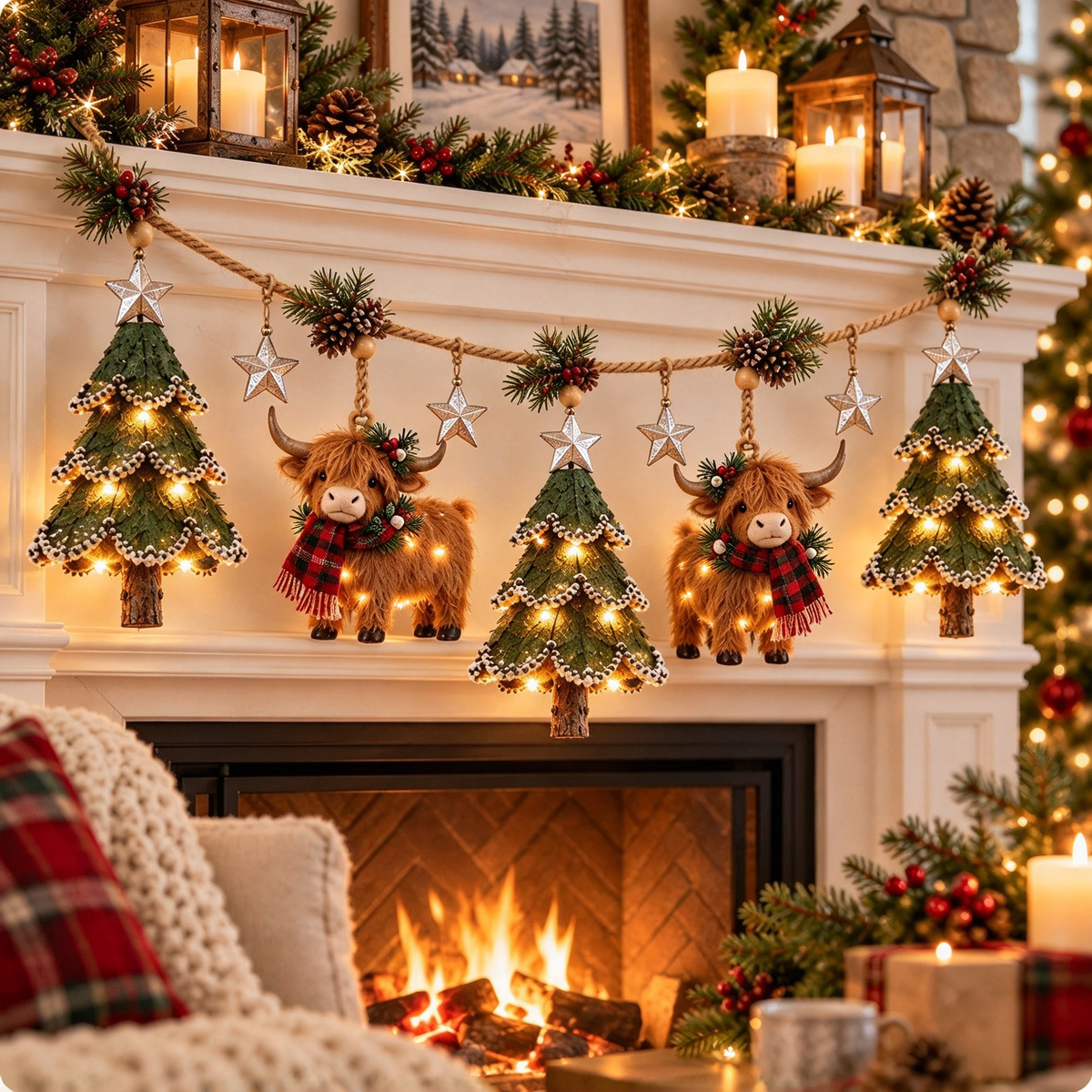 ✨ Farmhouse Lighted Christmas Mantel Garland
