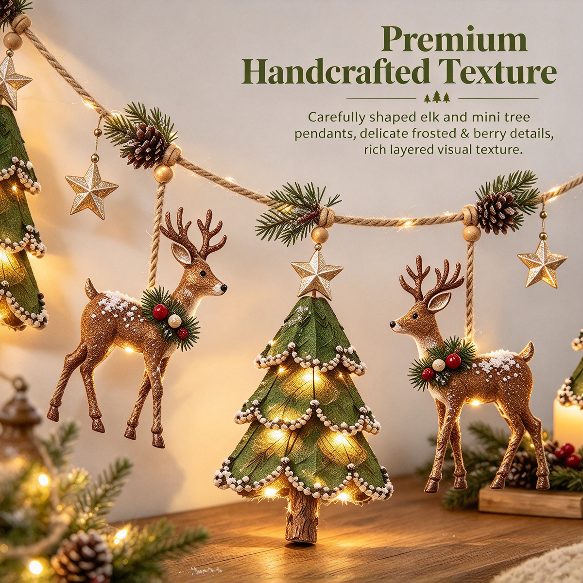 ✨ Farmhouse Lighted Christmas Mantel Garland