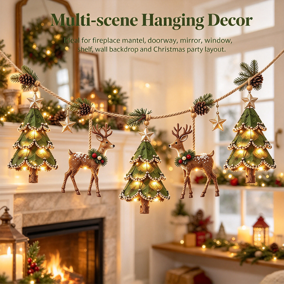 ✨ Farmhouse Lighted Christmas Mantel Garland