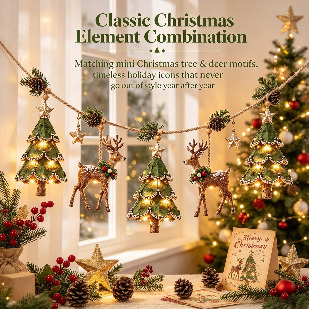 ✨ Farmhouse Lighted Christmas Mantel Garland