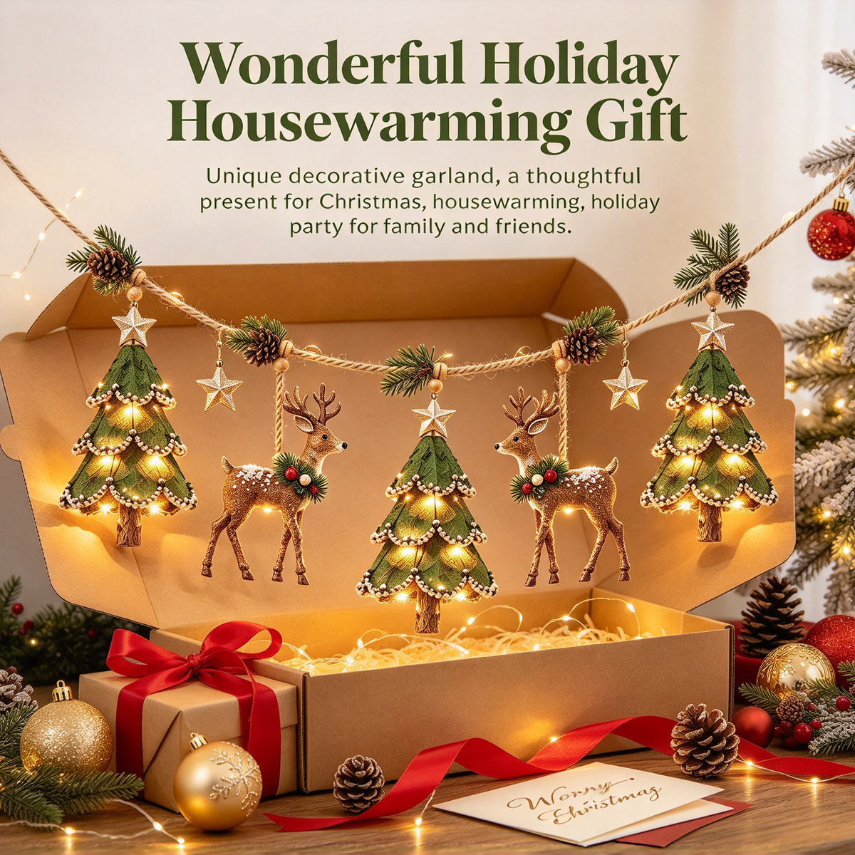 ✨ Farmhouse Lighted Christmas Mantel Garland