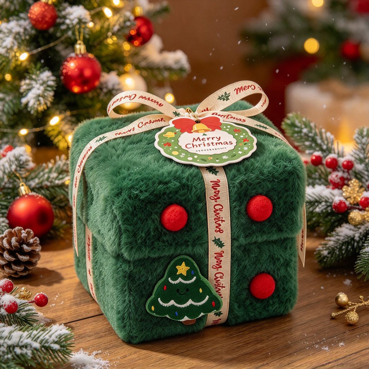 ✨ Christmas Plush Decorative Present Box for Small Gifts