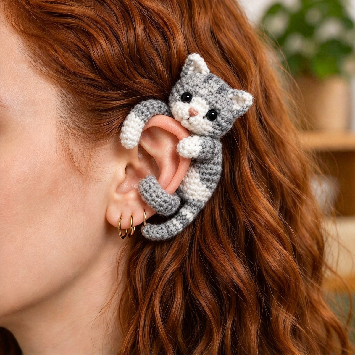 🐾 3D Hugging Animal Crochet Ear Cuff