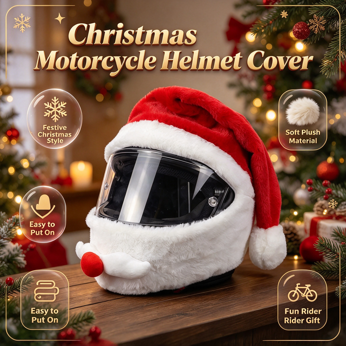 🎅 Santa Motorcycle Helmet Plush Cover