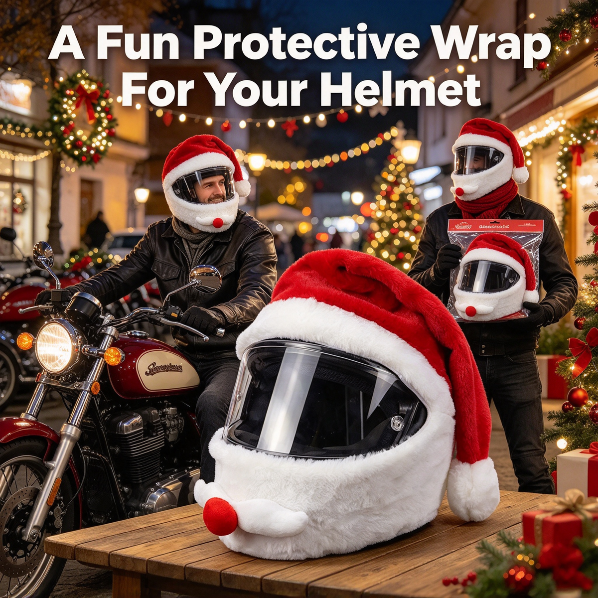 🎅 Santa Motorcycle Helmet Plush Cover