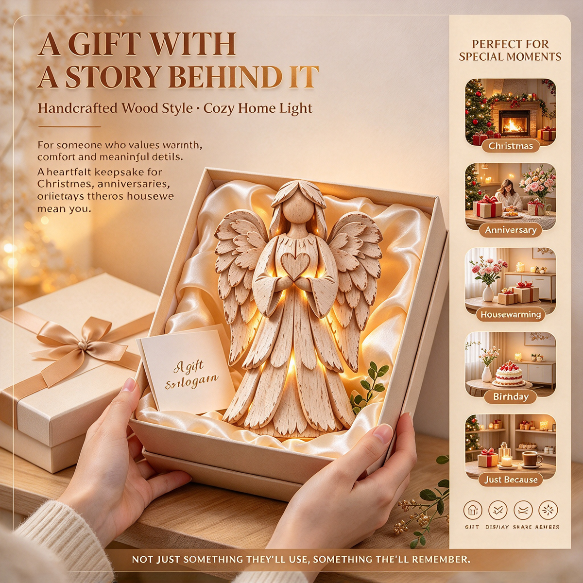 🕊️ Rustic Wood-Style Angel Figurine With Warm Ambient Light
