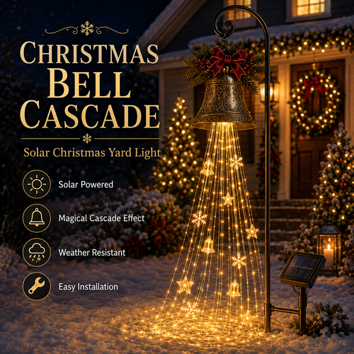 🎄✨ Christmas Bell Cascade Solar Yard Lights – Magical Holiday Glow!