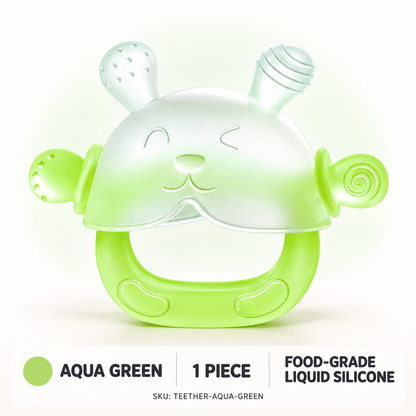 🐰 360° Food-Grade Silicone Bunny Teether – Full-Hand Easy-Grip Design
