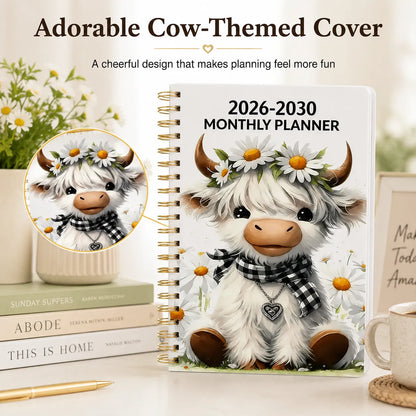🐮  Cute Cow 5-Year Planner 2026–2030 | Monthly Organizer with Farmhouse Cover, Goal Tracking Pages & Long-Term Planning Layout ✨