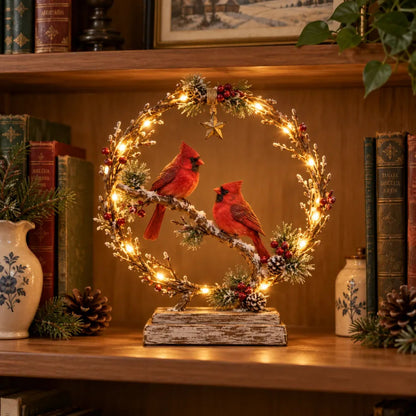 🔥🎁Lighted Cardinal Tabletop Decor, Rustic Red Cardinal Pair with Warm LED Lights
