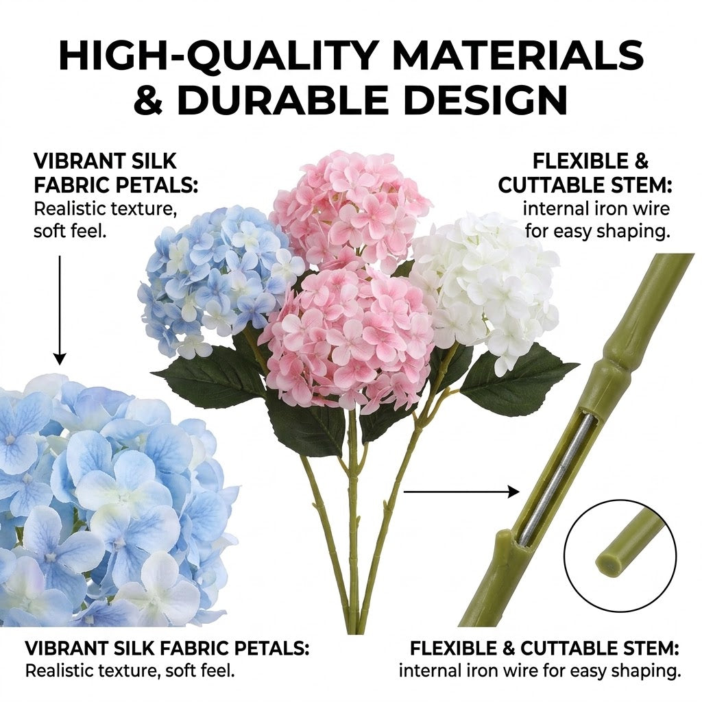 💐UV-Resistant Artificial Hydrangeas | Set of 3 Bunches