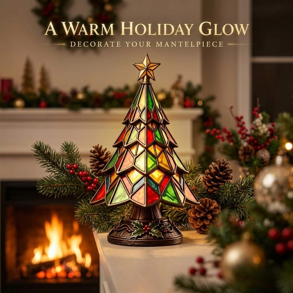 🎄Stained‑Glass Style Christmas Tree Table Lamp