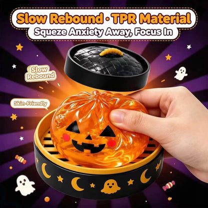 🎃 Halloween Mystery Blind Box – Cute Dumpling Squishy Toy with Mini Steamer Box, 5 Spooky Designs to Collect, Slow Rising Stress Relief