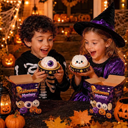 🎃 Halloween Mystery Blind Box – Cute Dumpling Squishy Toy with Mini Steamer Box, 5 Spooky Designs to Collect, Slow Rising Stress Relief