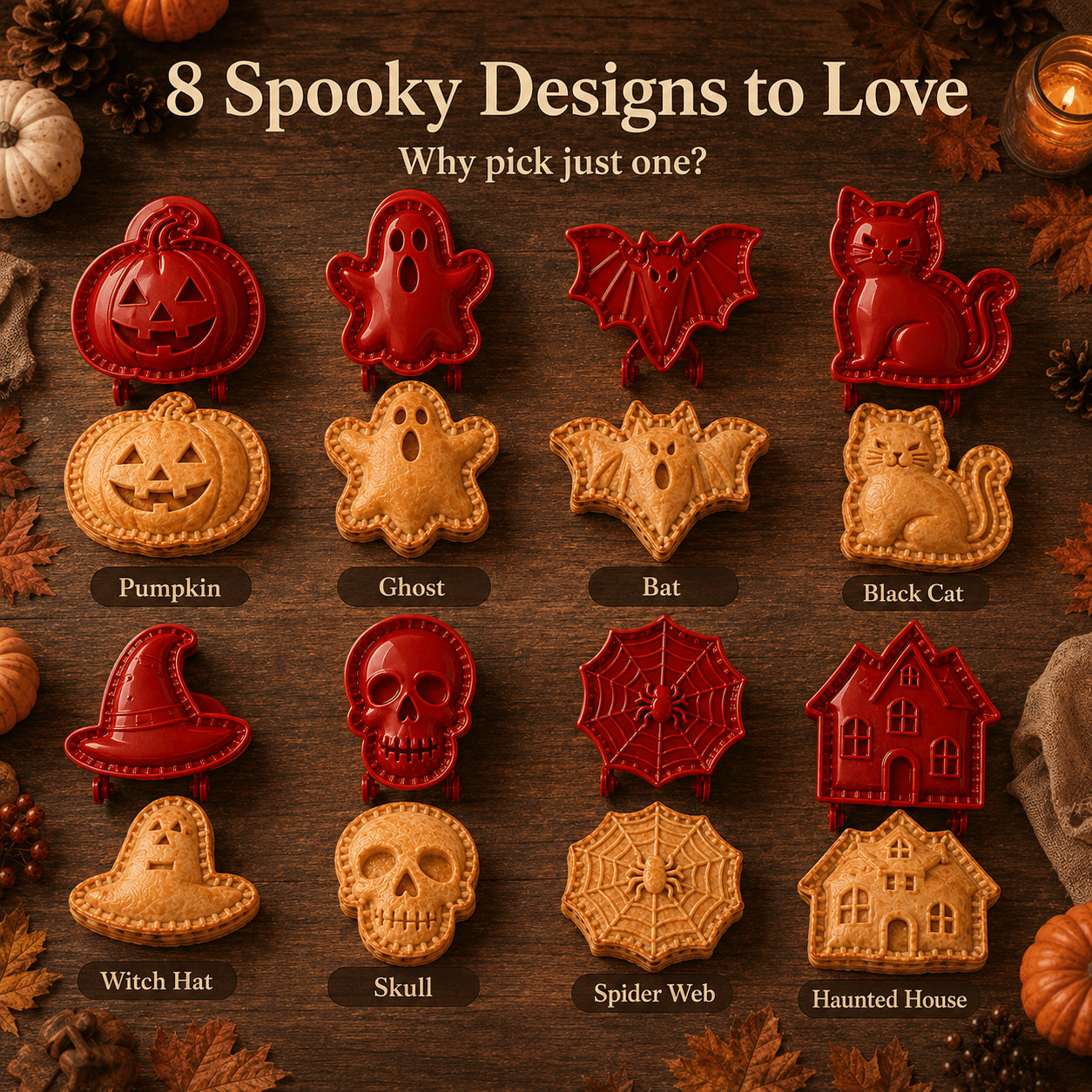🎃Halloween Pie Mold – 8 Spooky Designs, Reusable Baking Tool for Mini Pies, Turnovers & Hand Pies