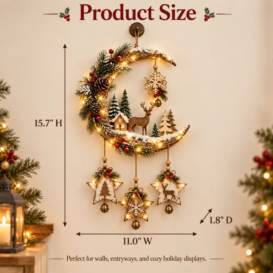 🌙🦌Lighted Rustic Christmas Crescent Moon Wall Decor