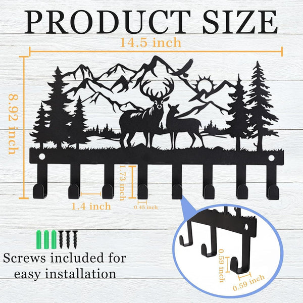 🦌🪝Deer Mountain Metal Wall Hook | Rustic Wildlife Coat & Key Hanger