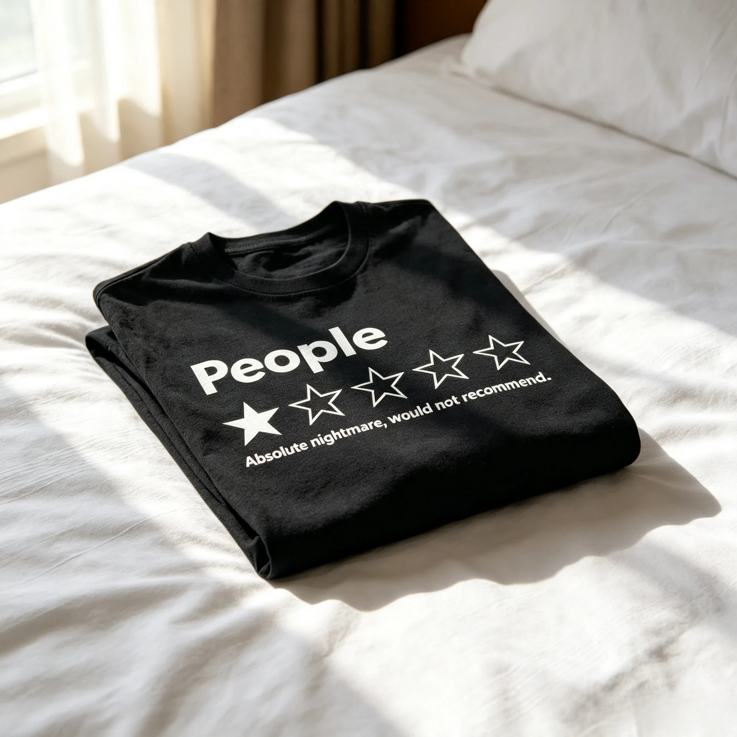 👻 "People" 1-Star Rating Black T-Shirt – Funny Sarcastic Graphic Tee for Men & Women, Soft 110 Mesh Fabric