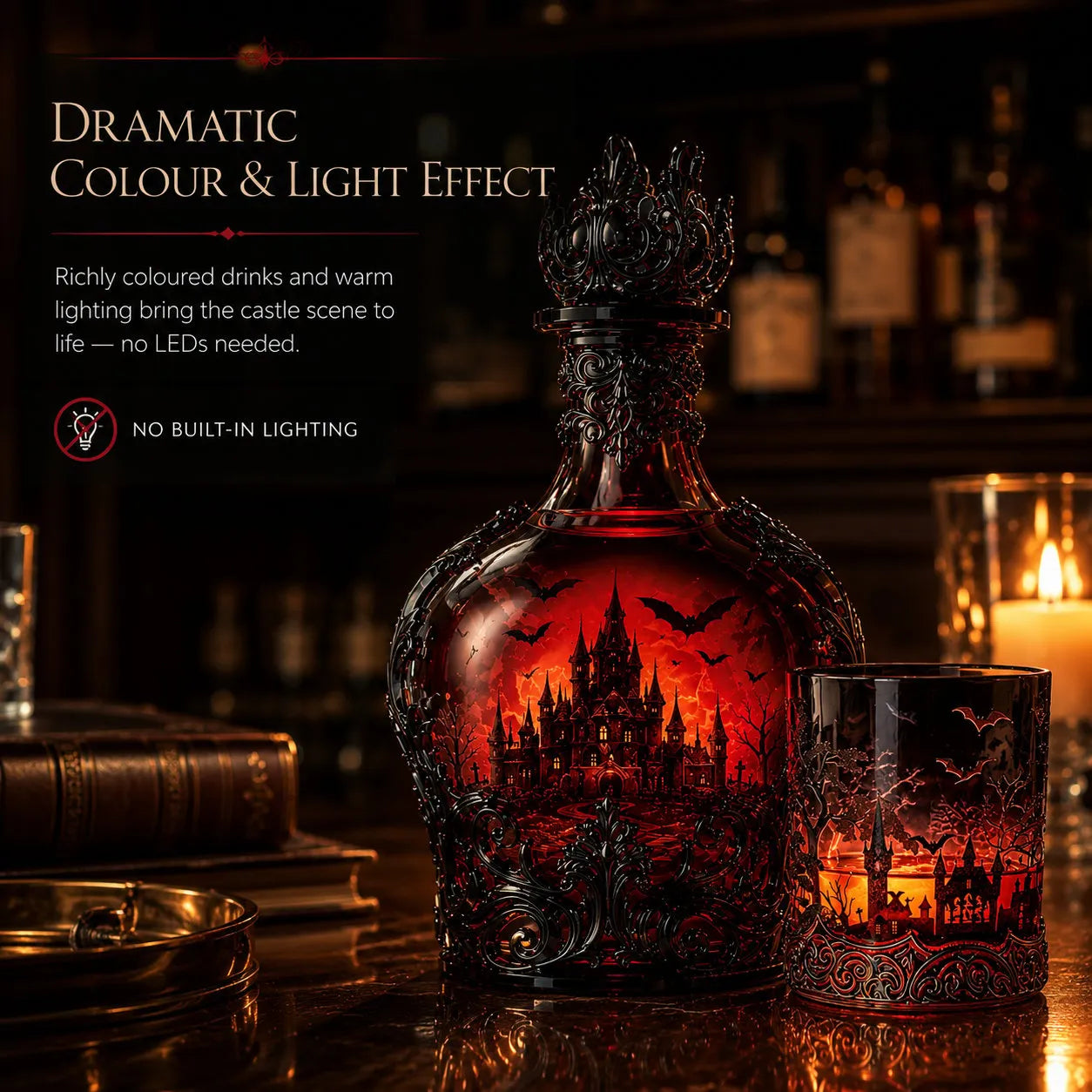 🦇 Gothic Vampire Castle Decanter & Tumbler – Dark Elegance Barware for Whisky Lovers